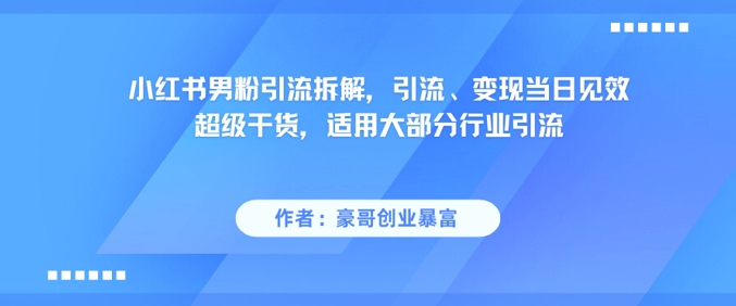 小红书男粉引流拆解，引流、变现当日见效超级干货，适用大部分行业引流-网创先锋