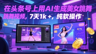 在头条号上用AI生成美女跳舞视频，7天1k+，纯软件操作-网创先锋