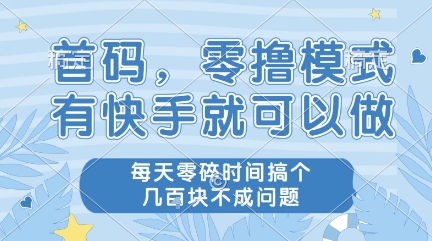首码，零撸模式，有快手就可以做，每天零碎时间搞个几张不成问题【揭秘】-网创先锋