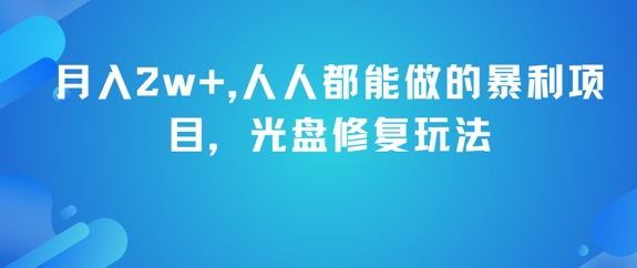 月入2w+，人人都能做的暴利项目，光盘修复玩法-网创先锋