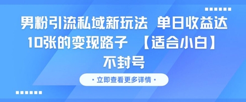 男粉引流私域新玩法，单日收益达10张的变现路子 【适合小白】不封号-网创先锋