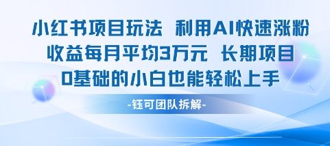 适合小白操作的小红书新项目，利用AI快速涨粉，收益每月平均1W+-网创先锋