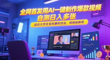 全网首发用AI一键制作爆款视频，自测日入多张，适合大学生宝妈兼职创业，保姆级教程-网创先锋