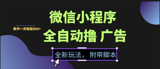 微信小程序全自动撸广告项目，彻底解决没流量的问题，新手一天8张+【揭秘】-网创先锋