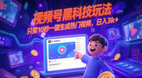视频号黑科技玩法，只需10秒一键生成热门视频，日入3k+【揭秘】-网创先锋