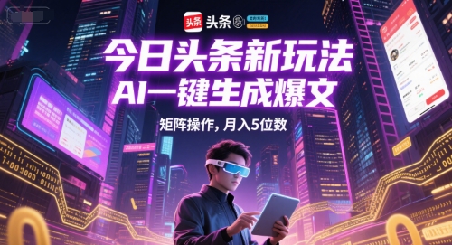 今日头条新玩法，AI一键生成爆文，矩阵操作，月入5位数-网创先锋