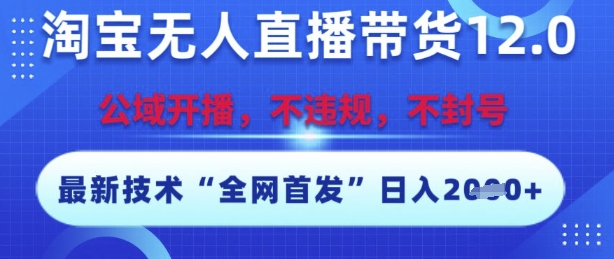 淘宝无人直播带货12.0，最新技术，不封号，不违规，操作简单，开播爆单，日入多张【揭秘】-网创先锋