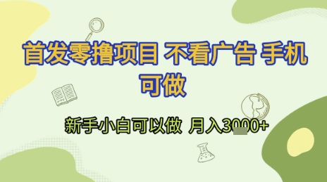 首发零撸项目 不看广告 手机可做 新手小白可以做  月入3k+【揭秘】-网创先锋