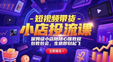 短视频带货-小店投流课，保姆级小店随心推教程，包教包会，生意即刻起飞-网创先锋