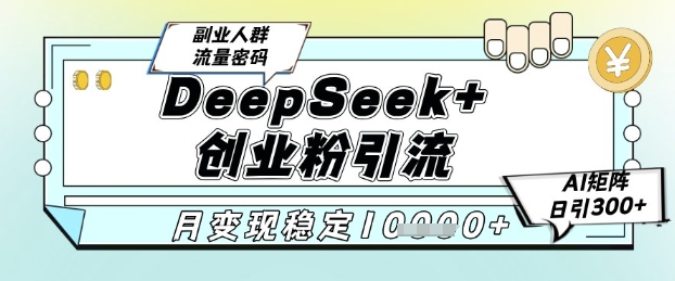 DeepSeek+创业粉精准引流，全新分享课4.0玩法，AI矩阵日引300+，多种变现方式，稳定月入1W-网创先锋