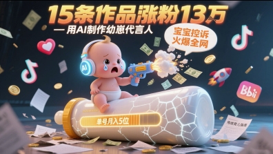 用AI制作幼崽代言人，宝宝的控诉火爆全网，15条作品涨粉13W，单号月入5位数实操教程-网创先锋