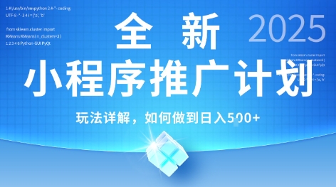 2025年最新小程序推广计划，简单操作，独家技术，日均5张+【揭秘】-网创先锋