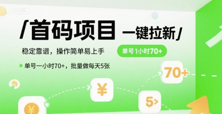 首码一键拉新项目，稳定靠谱，操作简单易上手，单号一小时70+，批量做每天5张【揭秘】-网创先锋