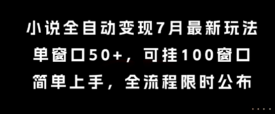 小说全自动变现7月玩法，单窗口50+，可挂100窗口，简单上手，全流程限时公布【揭秘】-网创先锋