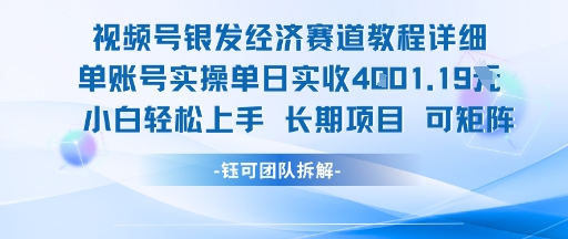 视频号银发经济赛道单账号实操单日实收1k+，小白轻松上手长期项目-网创先锋