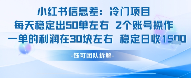 小红书信息差冷门项目一单利润30块每天稳定1.5k左右2个账号操作-网创先锋