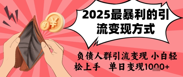 2025年最暴利的引流变现方式，负债人群引流变现，小白轻松上手，日入1k-网创先锋