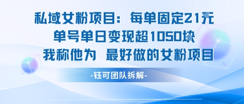 私域女粉项目：每单固定21块，单日变现超1k+，最好做的女粉项目-网创先锋