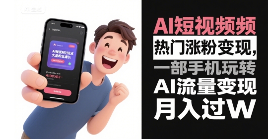 AI短视频热门涨粉变现，一部手机玩转AI流量变现，月入过W-网创先锋