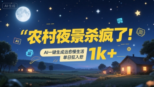 农村夜景杀疯了！AI一键生成治愈系慢生活，单日狂入1k+-网创先锋