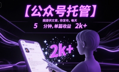 【公众号托管 】我提供文章，你发布，每天5分钟，单篇收益2k+【揭秘】-网创先锋