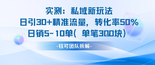 实测私域新玩法日引30加精准流量转化率50%日销5-10单每笔3张-网创先锋