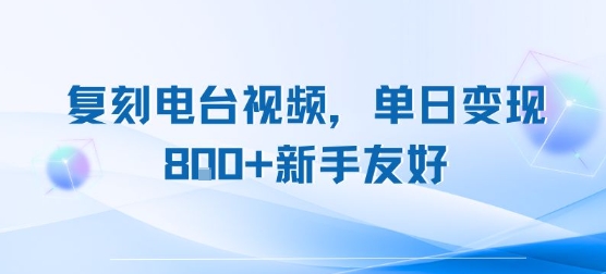 复刻电台视频，单日变现8张+新手友好，长期可做-网创先锋