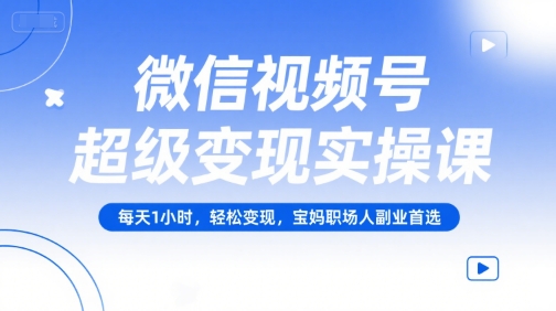 微信视频号超级变现实操课，每天1小时，轻松变现，宝妈职场人副业首选-网创先锋