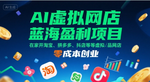 AI虚拟网店蓝海盈利项目，在家开淘宝、拼多多、抖店等虚拟品网店，零成本创业-网创先锋
