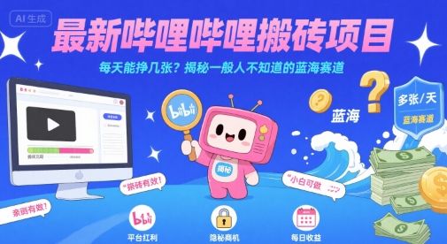 最新哔哩哔哩上B站搬砖项目，每天能挣几张？揭秘一般人不知道的蓝海赛道-网创先锋