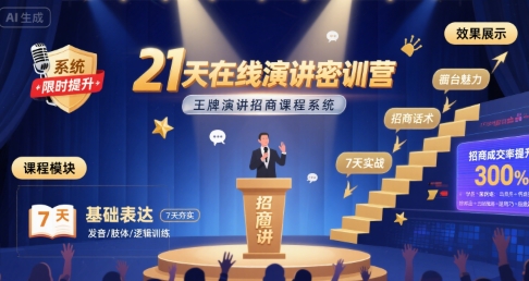 21天在线演讲密训营，王牌演讲招商课程系统-网创先锋