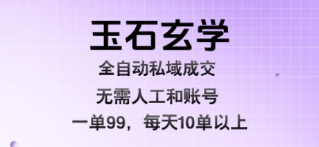 玉石玄学全自动私域成交，一单99每天十单以上，无需人工和矩阵账号，蓝海项目直接干【揭秘】-网创先锋