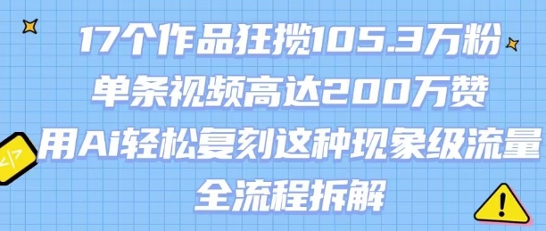 17个作品狂揽105.3W粉，单条视频高达200W赞，用Ai轻松复刻这种现象级流量!(全流程拆解)-网创先锋
