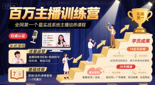 百万主播训练营，全网第一个最实战系统主播培养课程-网创先锋