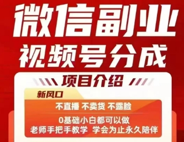微信副业视频号分成，不直播 不卖货 不露脸，三五分钟即可完成一条作，每日收益几十、几张不等-网创先锋