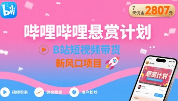 哔哩哔哩悬赏计划，B站短视频带货，7天佣金2807，新风口项目-网创先锋