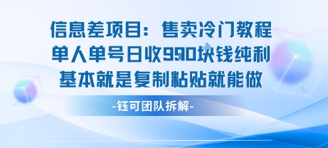 信息差项目：售卖冷门教程单人单号日收9张纯利基本就是复制粘贴就能做-网创先锋