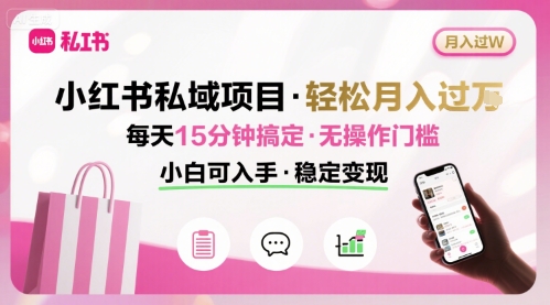 小红书私域项目 月入过W非常轻松 每天15分钟即可搞定，无任何操作门槛，小白可入手-网创先锋