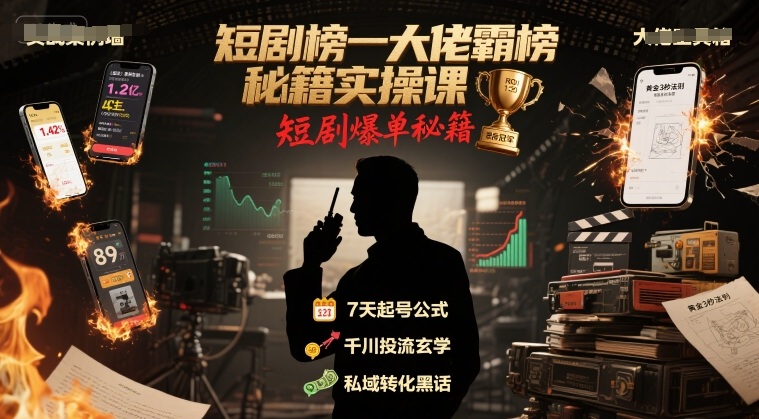 短剧榜一大佬霸榜秘籍实操课，短剧爆单秘籍-网创先锋