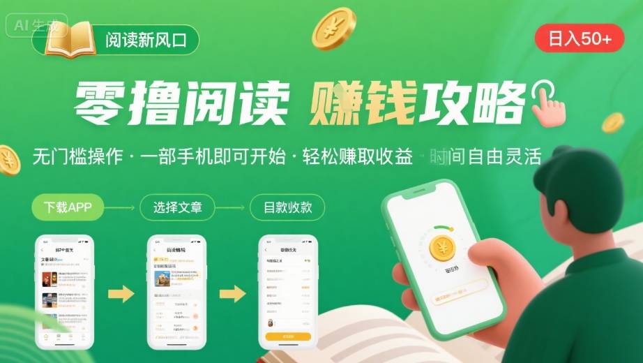 零撸阅读新风口，无门槛轻松挣，一部手机，日入 50-3张【揭秘】-网创先锋