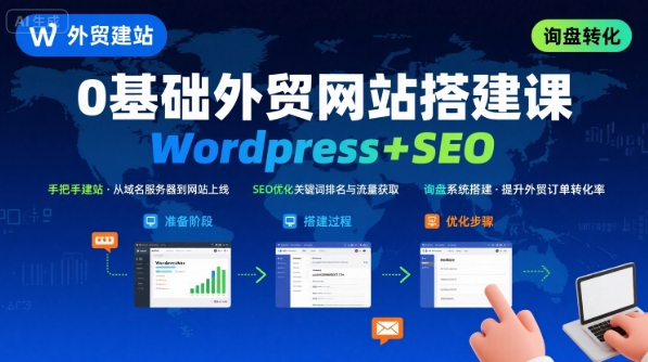 WordPress外贸建站+SEO优化课程，手把手教你从0到1搭建可获得询盘的外贸网站-网创先锋