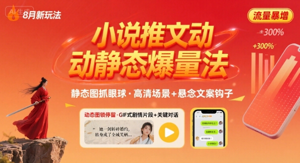 8月小说推文全新玩法，动静态图片+搭配小说文案爆量玩法-网创先锋