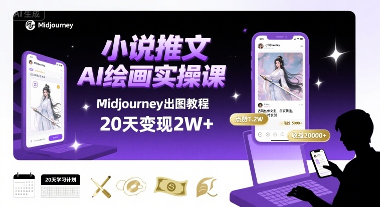 小说推文干货分享之AI绘画MJ出图实操课，用Midjourney做小说推文，20天挣2w-网创先锋
