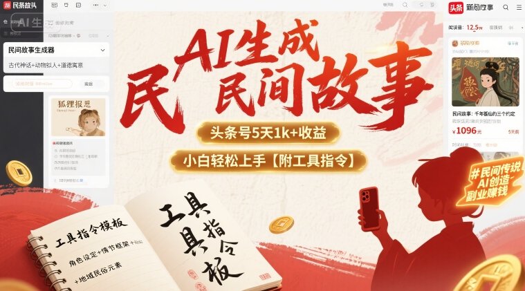 AI生成民间故事，头条号5天1k+，小白轻松上手【附工具指令】-网创先锋