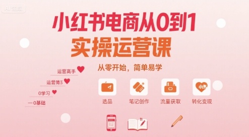 小红书电商从0到1实操运营课，从零开始，简单易学-网创先锋
