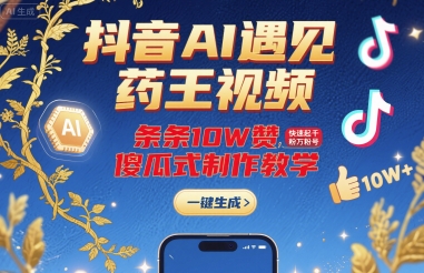 抖音AI遇见药王视频，条条10W赞，快速起千粉万粉号，傻瓜式制作教学-网创先锋