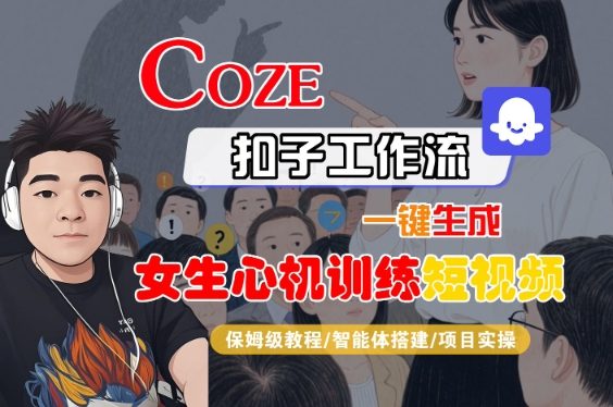 COZE扣子工作流一键生成女生心机训练短视频，保姆级教程-智能体搭建-项目实操-网创先锋
