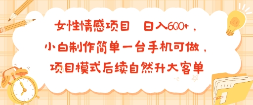 女性情感项目 小白制作简单一台手机可做 项目模式后续自然升大客单 日入6张-网创先锋