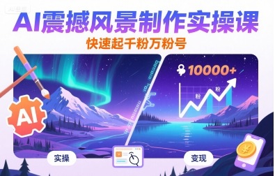 AI震撼风景制作实操课，快速起千粉万粉号-网创先锋