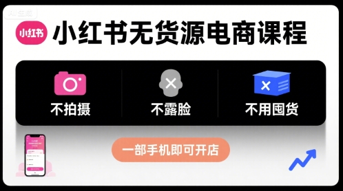 小红书无货源电商课程，不拍摄不露脸不用囤货，一部手机即可开店-网创先锋